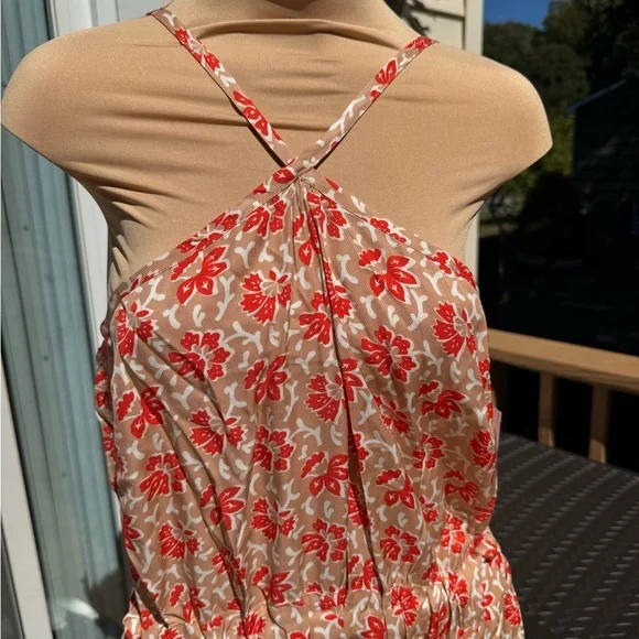 Joie Red Orange Cream Floral Midi Halter Dress size OX Large POSSIBLY Plus Size - Picture 4 of 13